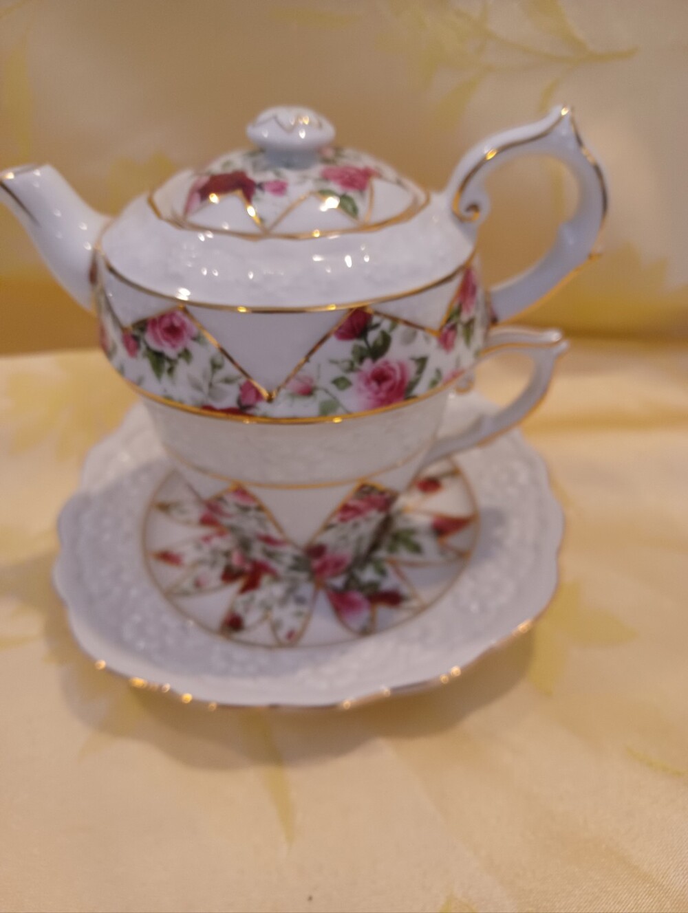 Vintage Porcelain Floral Teapot And Saucer Set